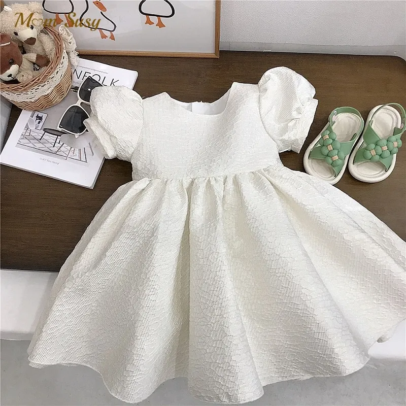 Baby Girl Princess Dress Short Puff Sleeve Infant Toddler Child Vintage Vestido Party Wedding Pageant Baby Clothes 1-10Y