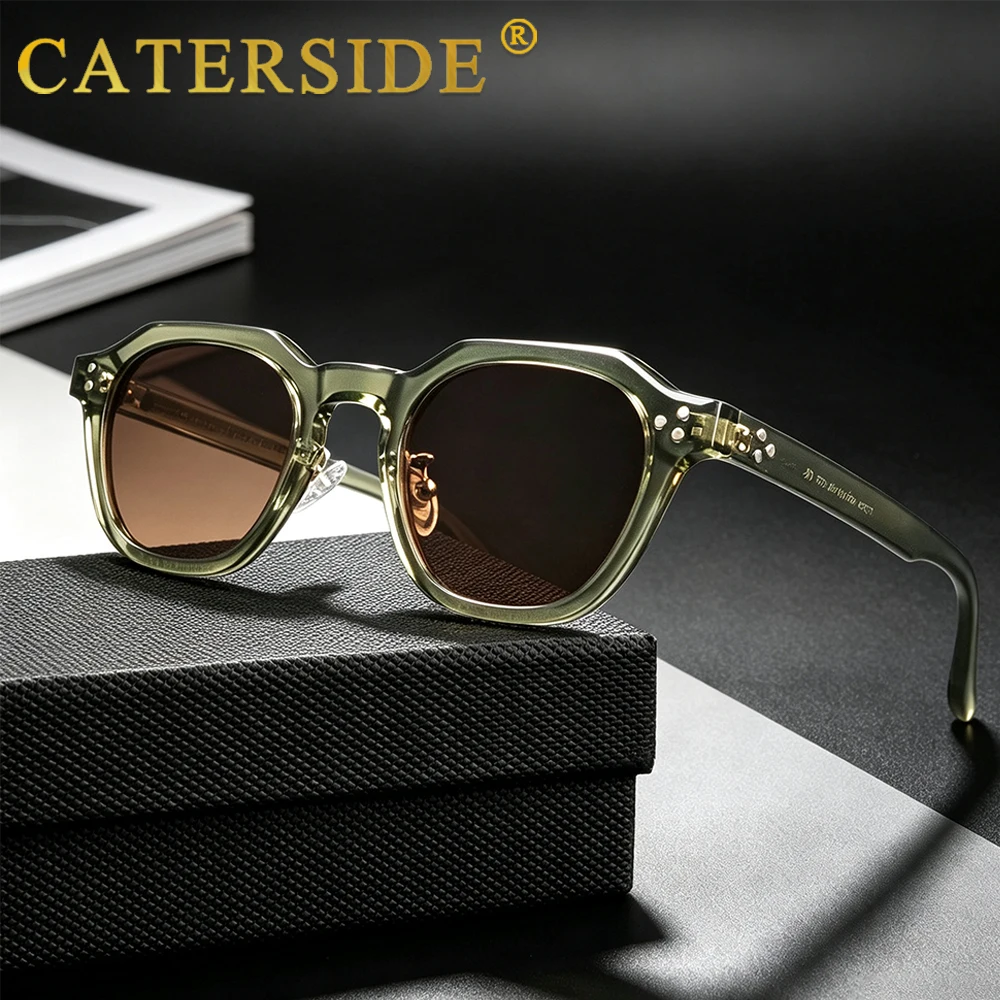 Óculos de Sol Retro Polarizados CATERSIDE para Homens, Armação Ultralight TR90, Óculos de Sol Poligonais para Mulheres, Óculos de Viagem de Alta Qualidade