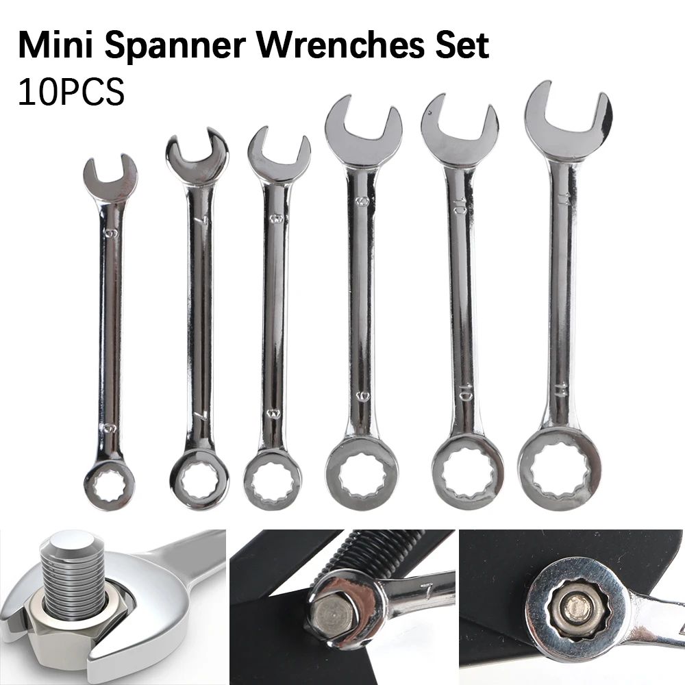 10pcs Imperial units/Metric Type Wrenches Mini Spanner Wrenches Set Hand Tool Explosion-proof Pocket Key Ring Spanner