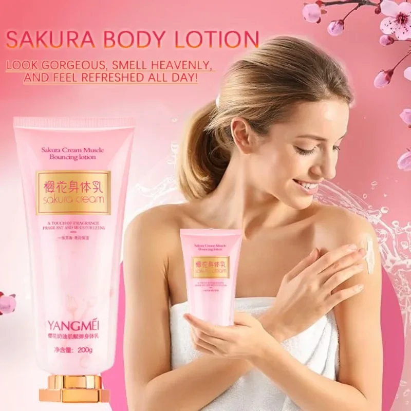 Sakura Body Cream Muscle Bouncing Lotion Women Moisturizing Brightening Hydrating Fragrance Body Lotion  Improve Dry Skin Care