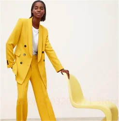 Yellow Pant Suits for Lady Plus Size Ladies Double Breasted Blazer+Pants for Work Pantsuit for Wedding Party Custom Made