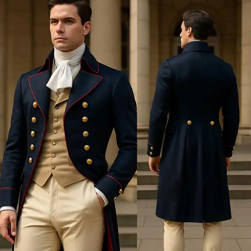 

Fashion Men Long Coat Gold Double Breasted Autumn Winter One Piece Overcoat Formal Occasion Customized Jacket Blazer