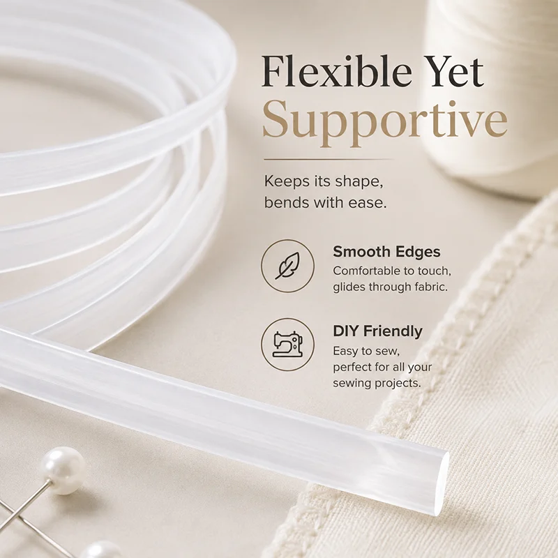 Textile Sewing Support - แถบพลาสติกใส PP ขนาด 4-12 มม. ยาว