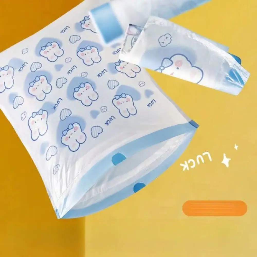 Cute Blue Heart Rabbit Printed Drawstring Garbage Bags 1Roll 100Pcs Thickened Household Kitchen Waste Bags