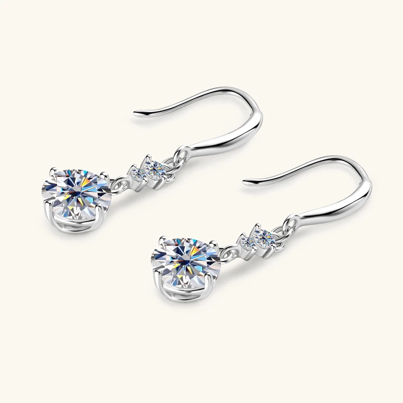 100% Plata auténtica 925 D Color 6,5mm Moissanite pendientes de gancho de diamante pendientes colgantes para mujer joyería de boda regalo de San Valentín