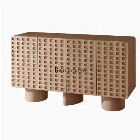 

4*Nordic simple wabi-sandy wind solid wood dining side cabinet log storage tea storage light luxury shoe cabinet