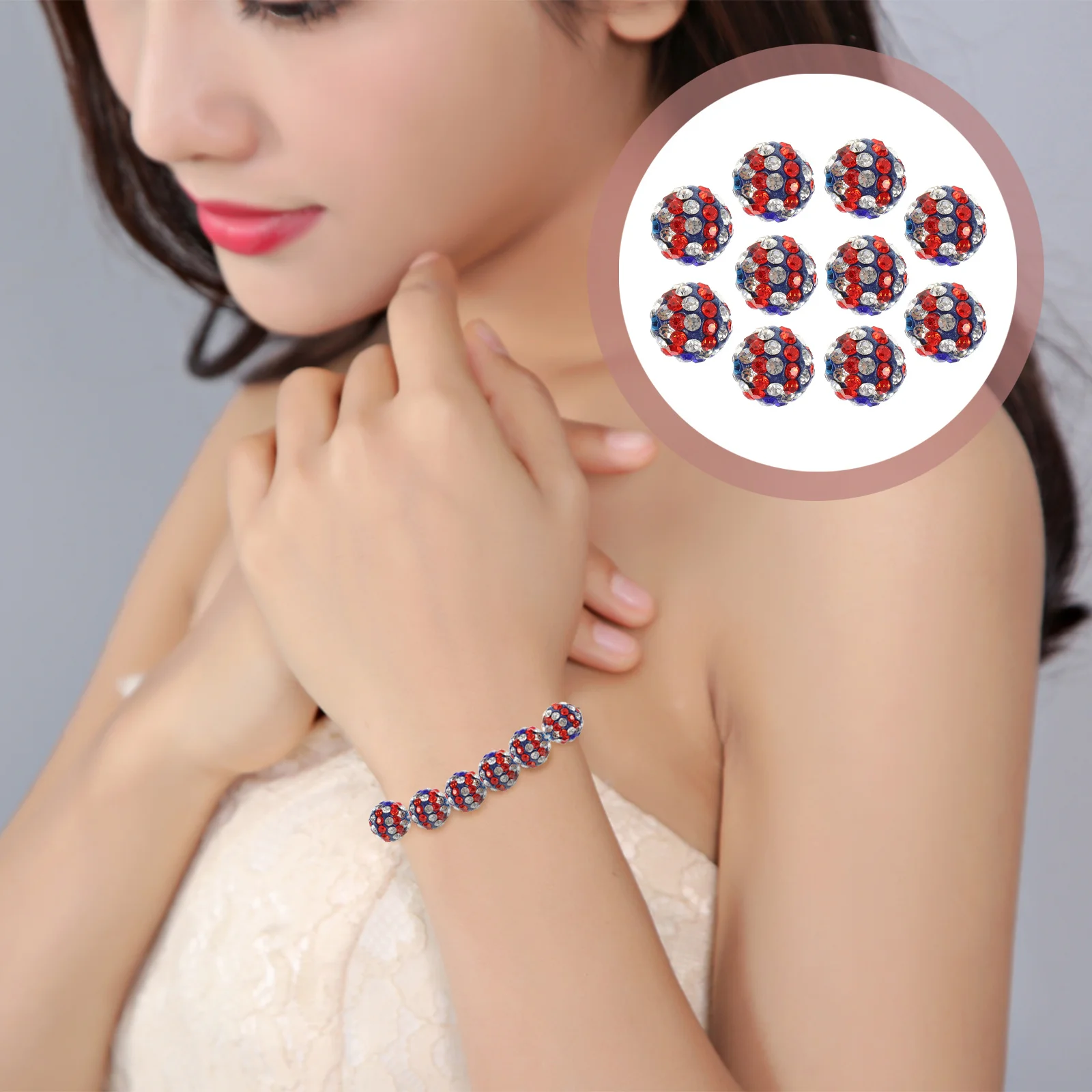 

American Flag Drill Ball Diy Rhinestone Bead Round Charm Spacer Beads Loose Jewelry