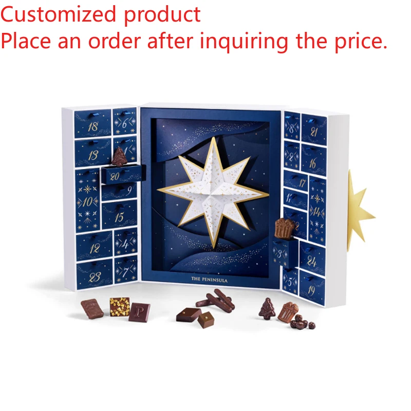 

Роскошные индивидуальные рождественские подарочные коробки с адвент-календарем для шоколада, глянцевая ламинация, матовая ламинация, тиснение, картонная упаковка
