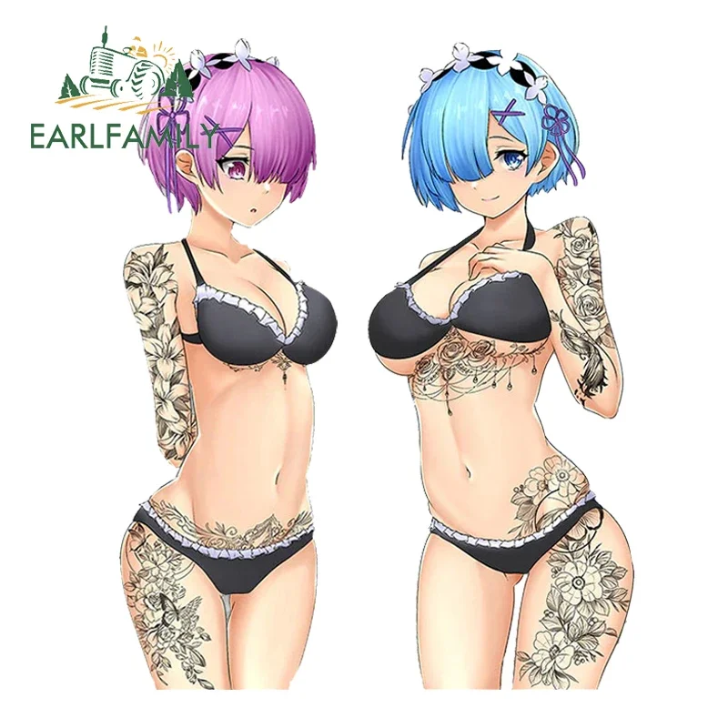 EARLFAMILY 13cm for blacked Rem Tattoo Sexy Anime Car Sticker Car Accessories Decal Waterproof Laptop JDM Windows Caravan Decor