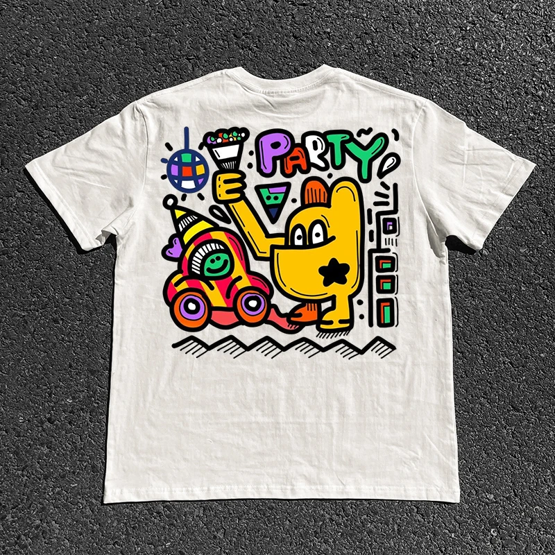 軽量で通気性のあるグラフィティストリートウェアカップル服高密度不透明デザインセンセーショナル半袖tシャツ