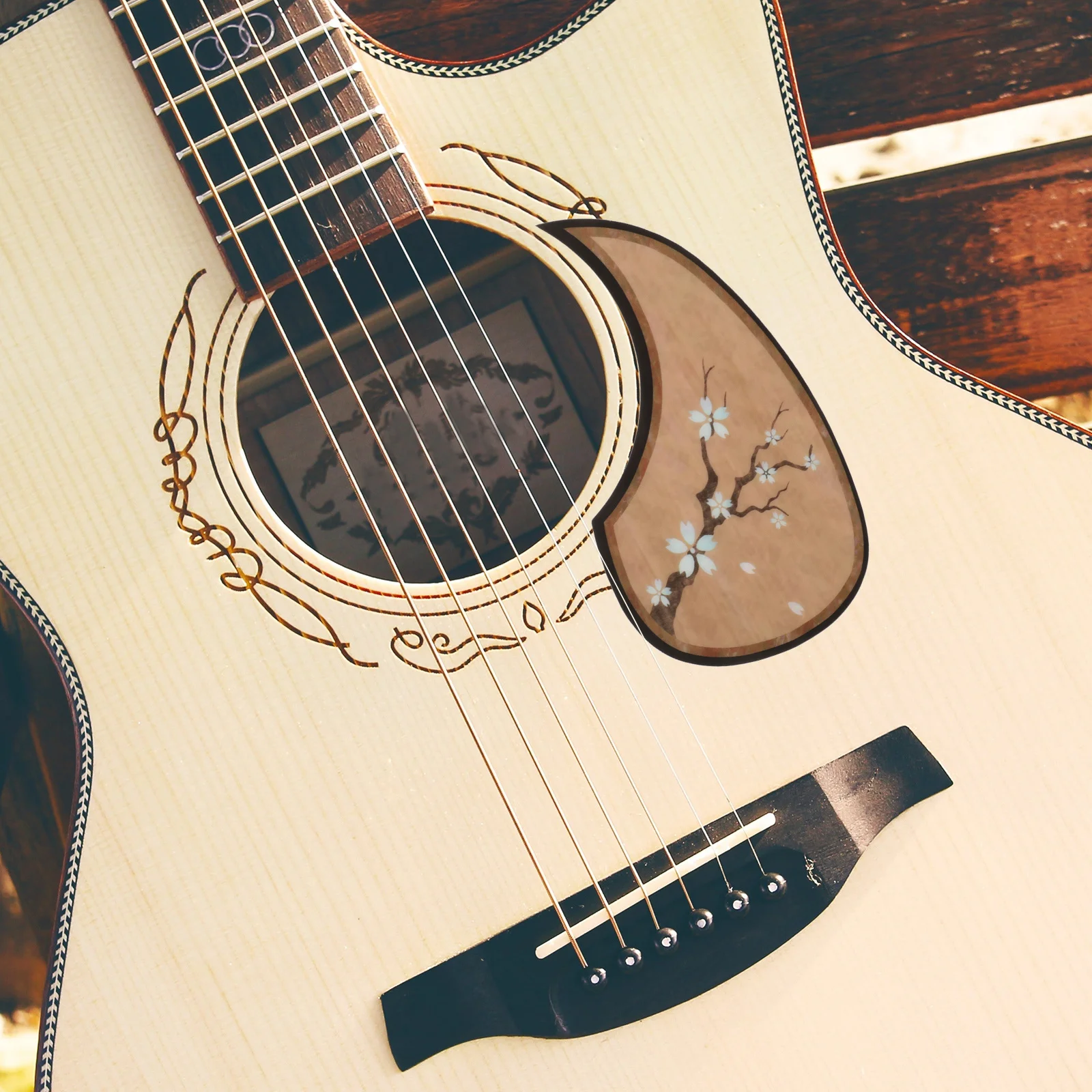 

Acoustic Guitar Pickguard Durable Wood Grain Cherry Blossom Teardrop Shape Scratch Protective Sticker Guitar Accessory