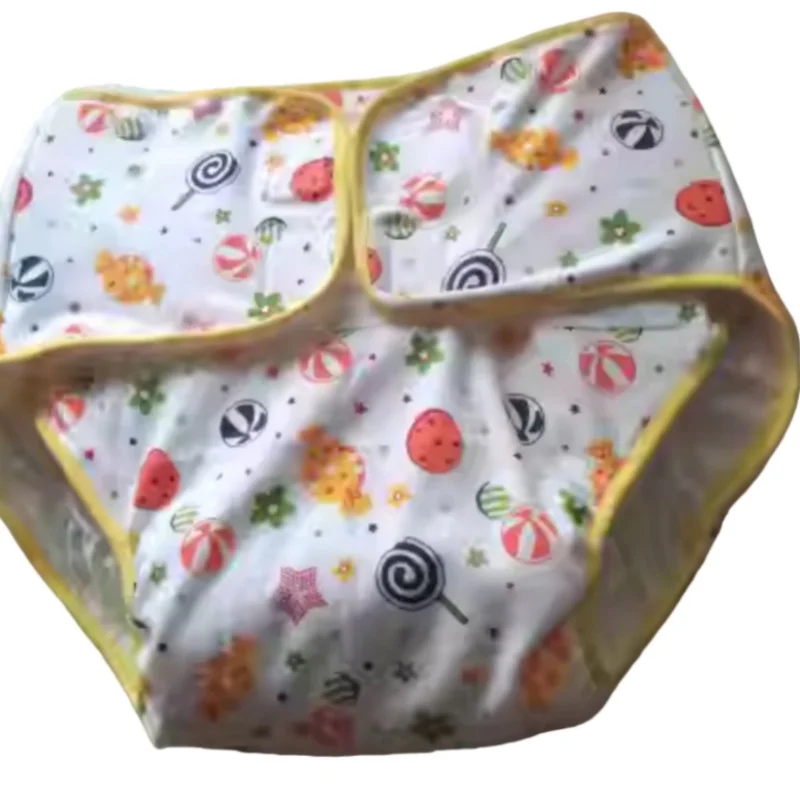 ABDL 만화 패턴 순면 기저귀 팬츠 성인용 아기 세탁 가능한 훈련용 팬티 두꺼운 흡수 패드 기저귀 팬츠