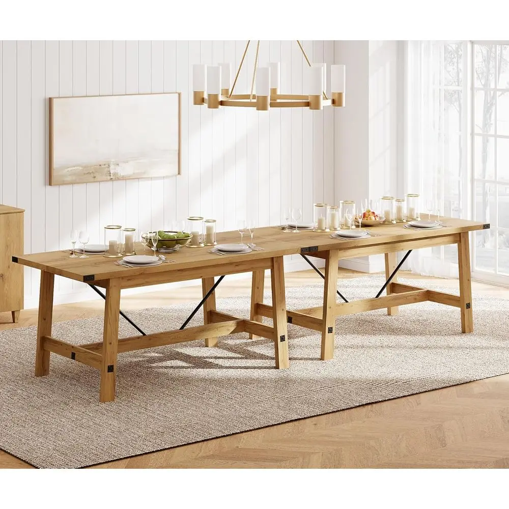 

Прочный прямоугольный деревянный обеденный стол на 8-12 персон, отделка из дуба коричневого цвета