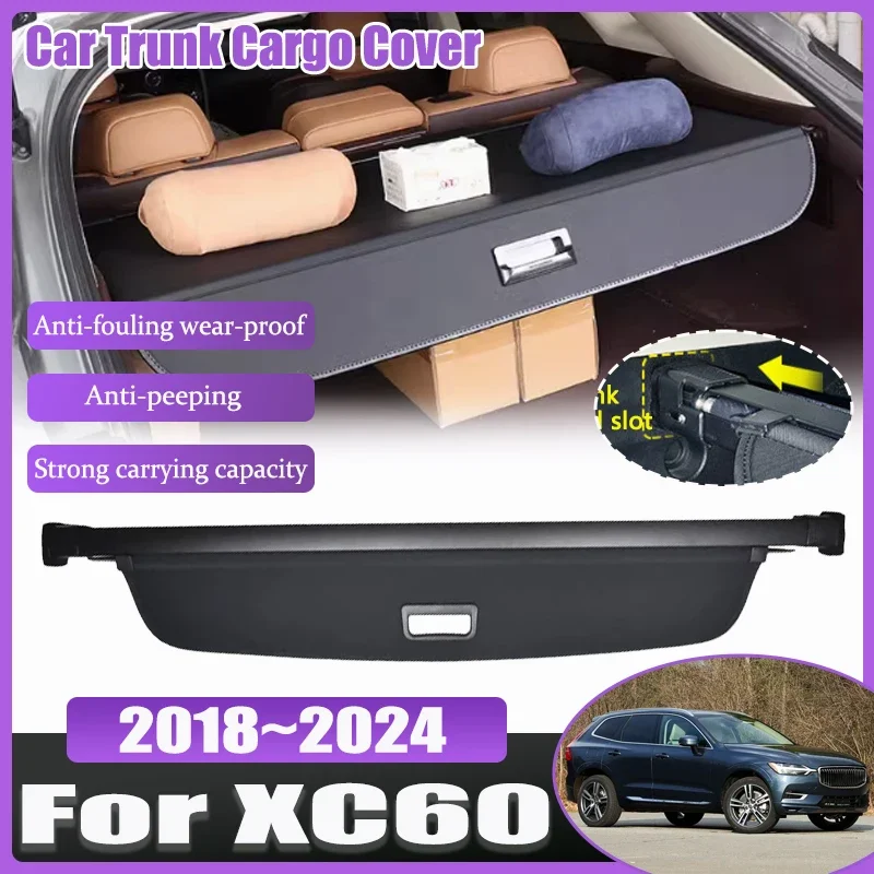 Car Trunk Cargo Cover for Volvo XC60 2018 2019 2020~2024 Luggage Rear Tray Shielding Shade Retractable Organizer Car Accessories