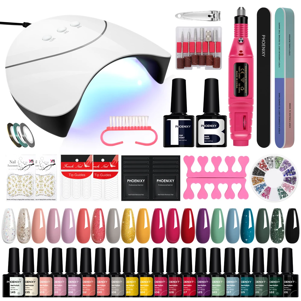 Komplettes Gel-Nagellack-Set, 20 Stück, Gel-Lack mit 36 W Lampe, Nagelbohrmaschine, semi-permanentes Nagellack-Maniküre-Werkzeug-Set