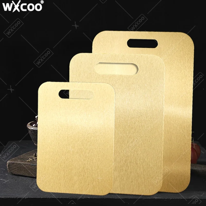 WXCOO 1~3PCS Chopping Board Kitchen-Specific Double Sided Anti-Slip Food Grade Stainless Steel 304 Cutting Boards Gold
