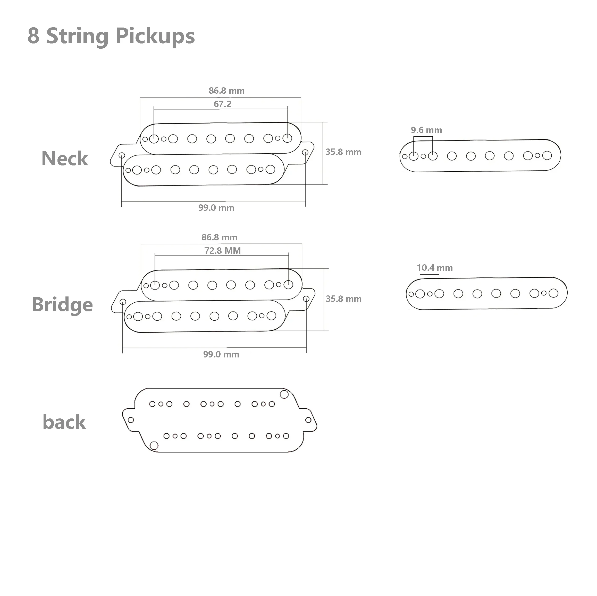 8 String Electric Guitar Alnico V Humbucker Pickups For 8 String Fanned Fret Guitar