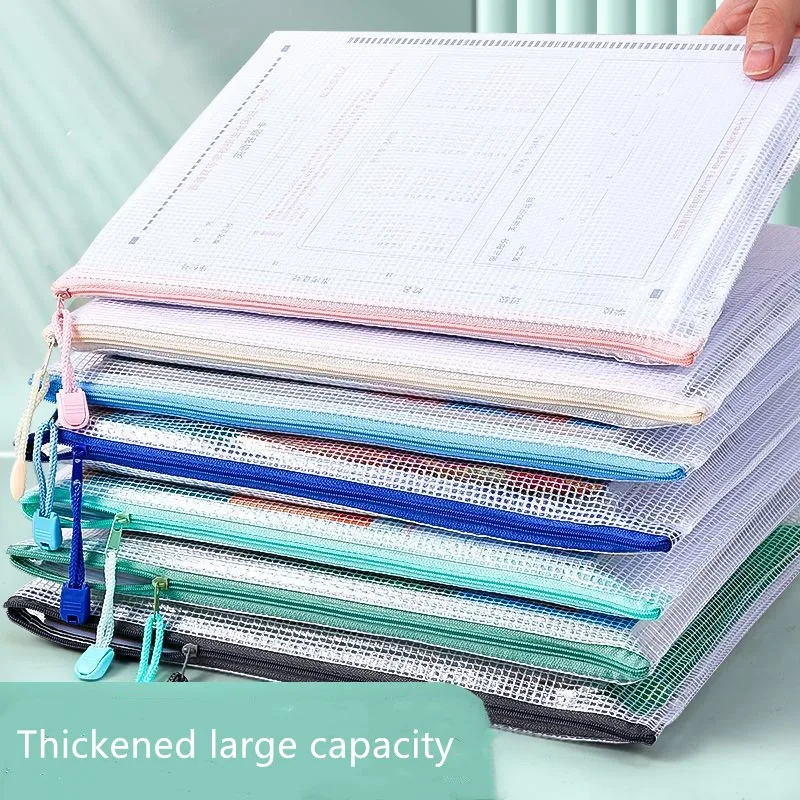 A4 Mesh Zipper Pouch Document Bag Waterproof Zip File Folders School Office Supplies Pencil Case 1 PC Cosmetic Makeup Bags