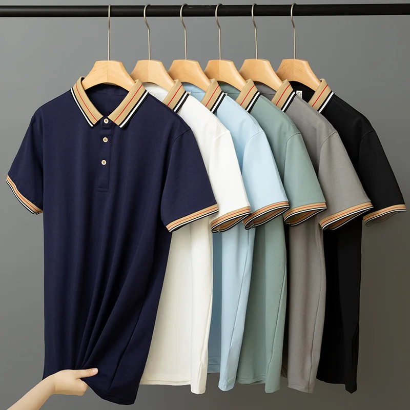 2023 New Cotton Mens T-shirt Short-sleeve Man Business T shirt Short Sleeve Men POLO collar t shirts For Male Cotton T-shirts