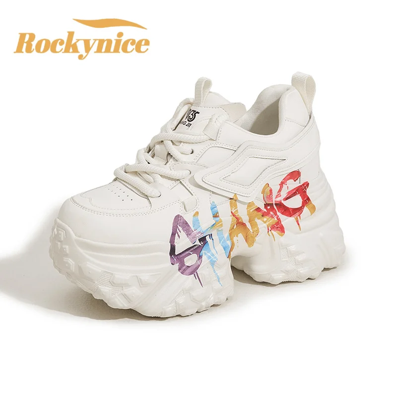 New Spring Autumn Chunky Sneakers Women Hidden Heels Leisure Dad Shoes Woman Leather High Platform Sneakers Casual Sports Shoes