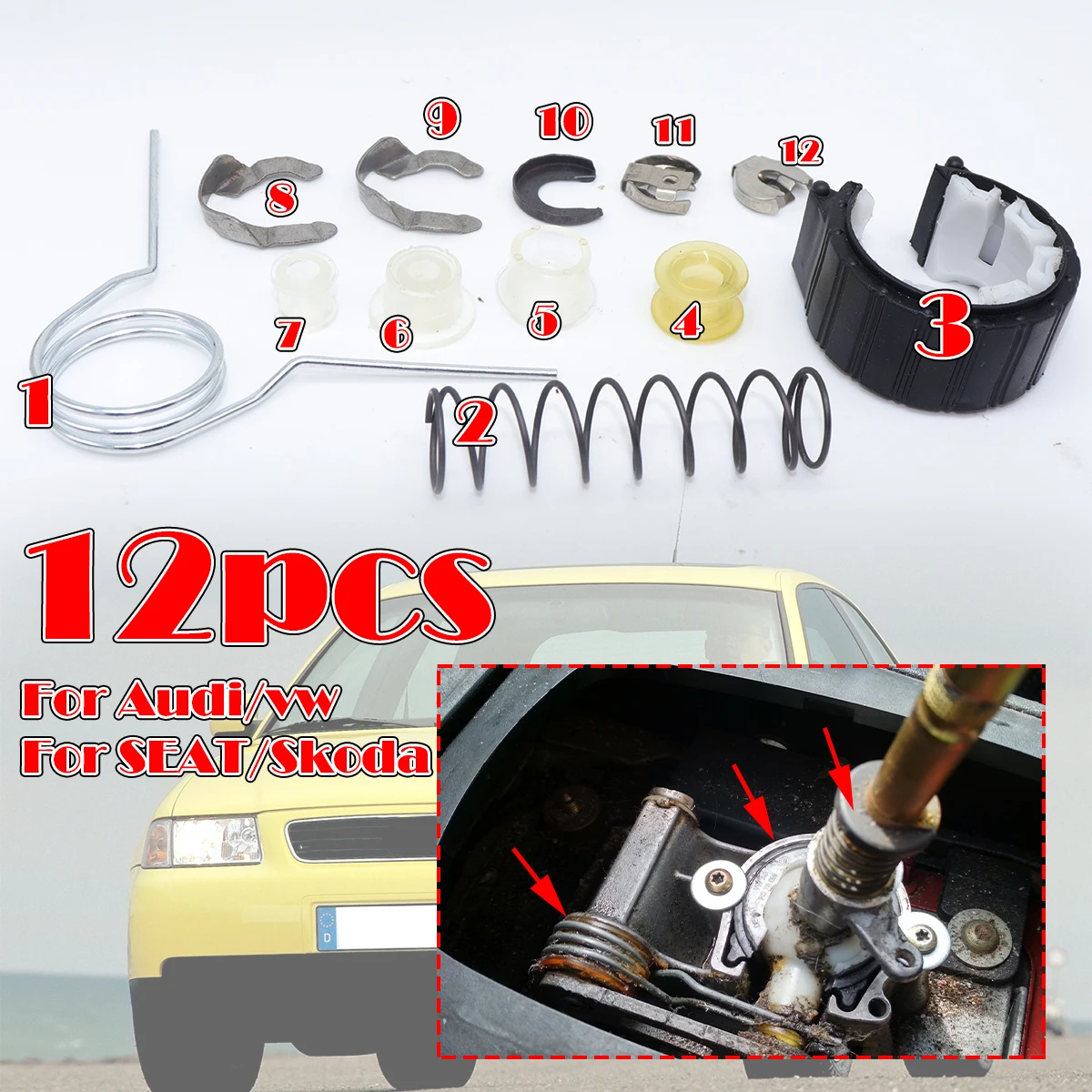 12pcs Complete Set Upgrade Bushing MT Gearbox Rebuild Kit Shifter Lever Adjuster Transmission For VW Skoda SEAT Audi A3 8L 96-03