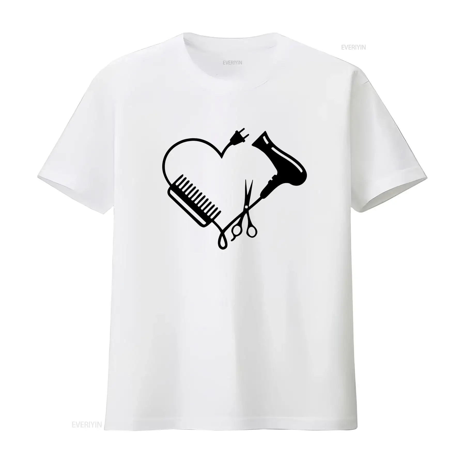 T shirt nera da uomo con pettine e forbici barbiere a forma di cuore Girocollo estivo casual traspirante vestibilità regolare