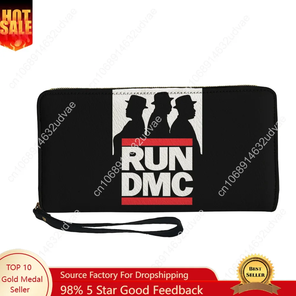 

Run DMC Wallet Purse Mens Womens Teenagers Zipper Long Wallets Double Print Commuter Personalized Portable Wallet Gift Bag