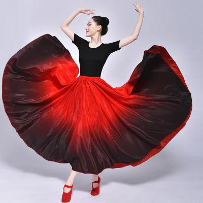 Women Festival Evening Big Long Skirt Lady Silky Flowy Swing 180 360 540 720 Mid Skirts Female Trendy Sweet Gradient dance Skirt