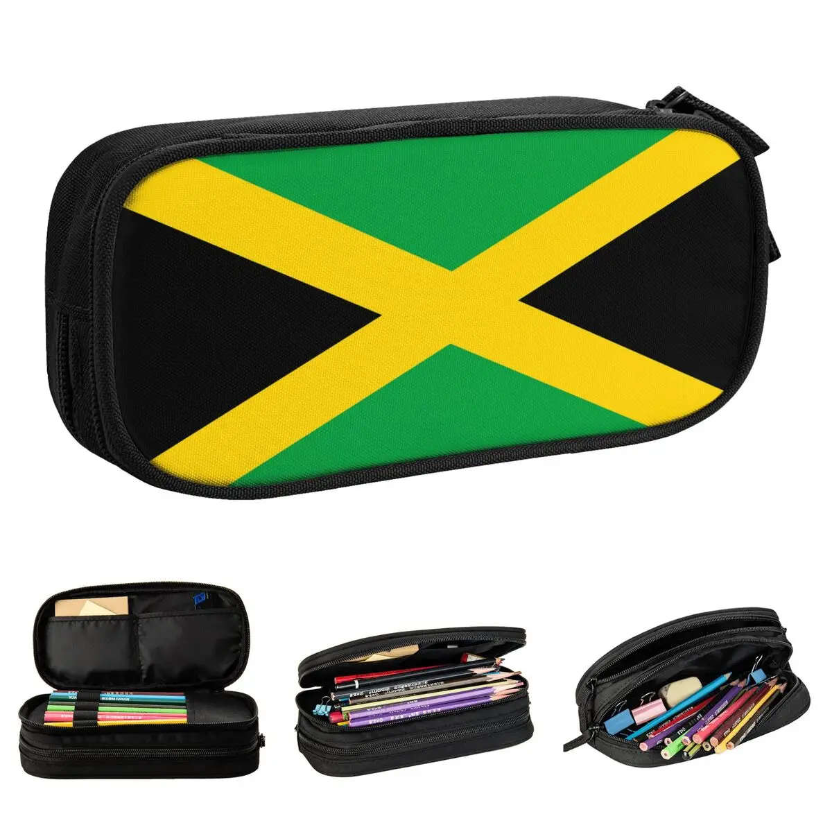 Creative Jamaica Flag Pencil Cases Pencilcases Pen Holder for Student Large Storage Bag Office Cosmetic Stationery