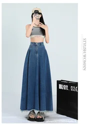Retro Fashion Solid Color Denim Half Body Skirt, Ladies Spring and Autumn New Rough Selvedge Slim-fit High-waisted A-line Skirt