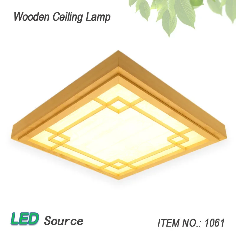 Plafón de techo de madera cuadrado ultrafino japonés led soffitto Pinus Sylvestris lámpara de techo de papel de rejilla LED lampara de recamara