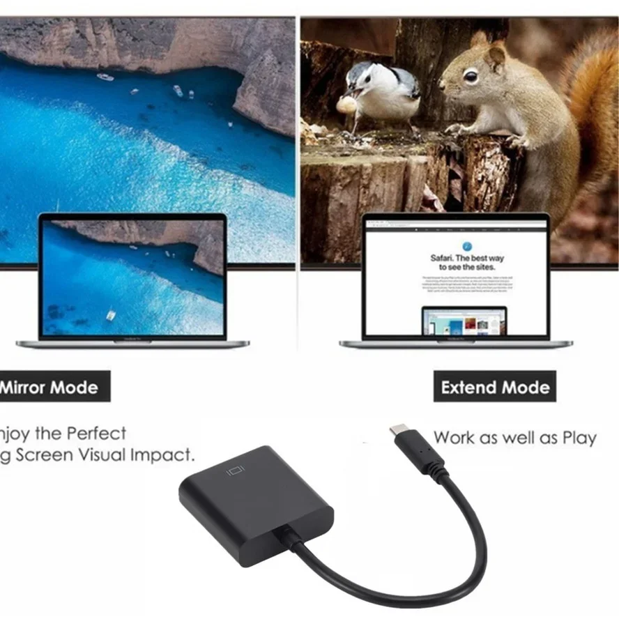 محول كابل USB-C من النوع C VGA، مناسب لجهاز MacBook، 12 بوصة، Chromebook Pixel Lumia 950XL