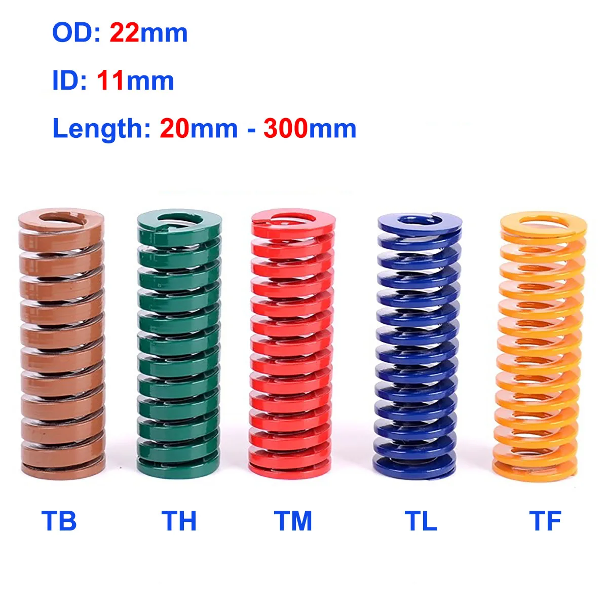 1 Uds. Molde de compresión de estampado en espiral, resorte de troquel, diámetro exterior de 22mm, diámetro interior de 11mm de longitud, 20-300mm