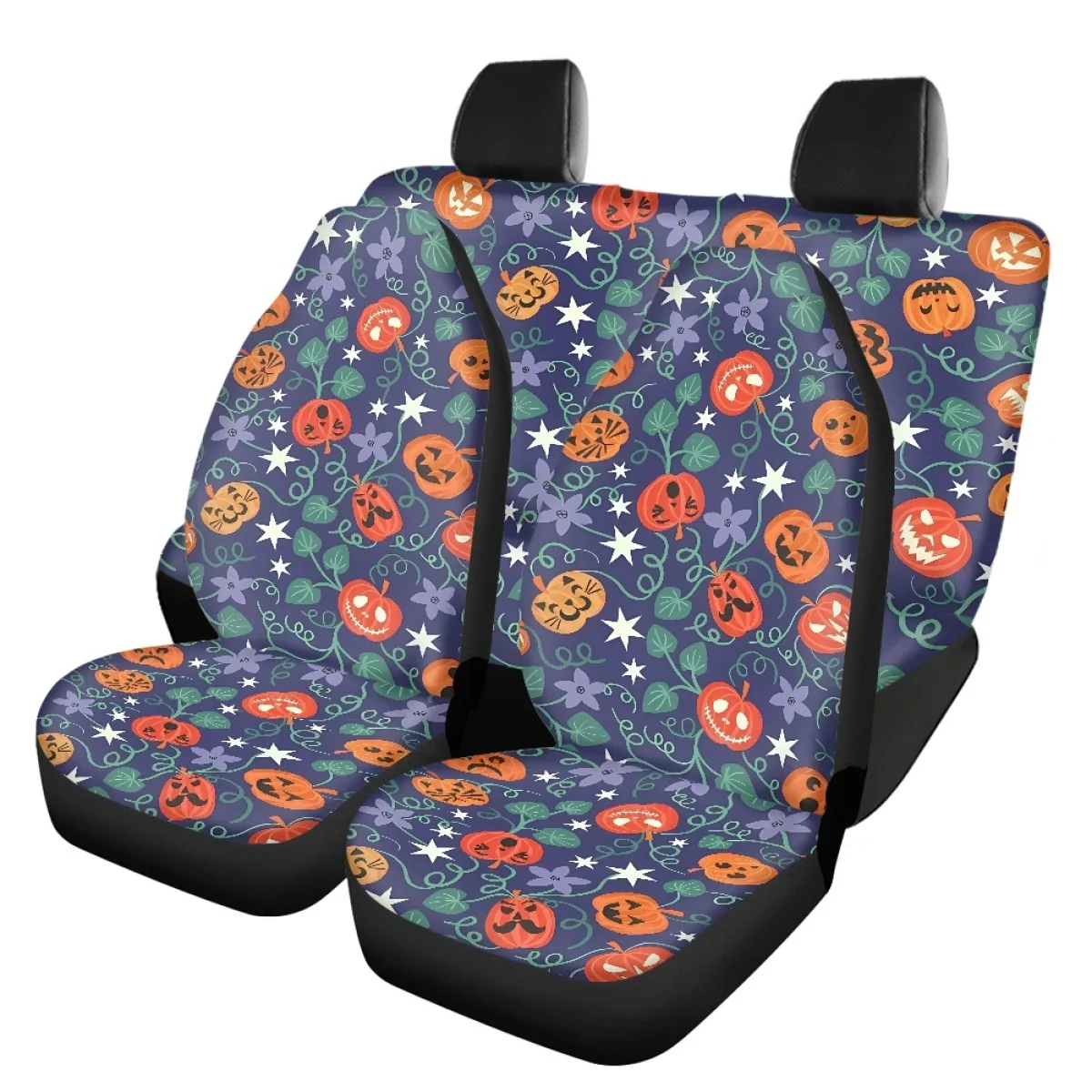 Car Seat Covers for Women Full Set Halloween Pumpkin Design Detail Styling Hibiscus Flower Design Universal Vehicles Seat Covers