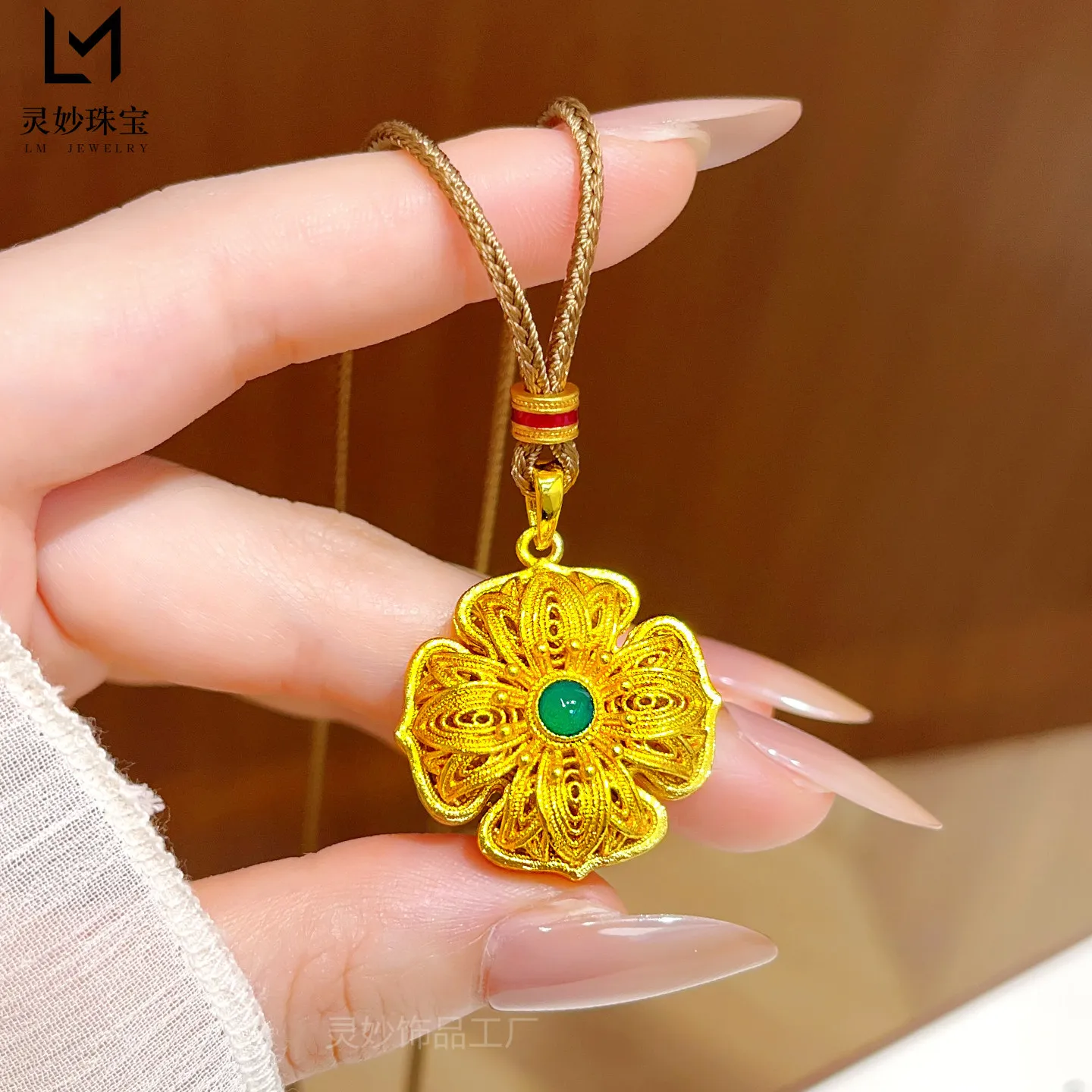 Luxury 9999 24K Solid gold certifid enamel necklace, versatile gift for wife and girlfriend Lotus high-end jewelry