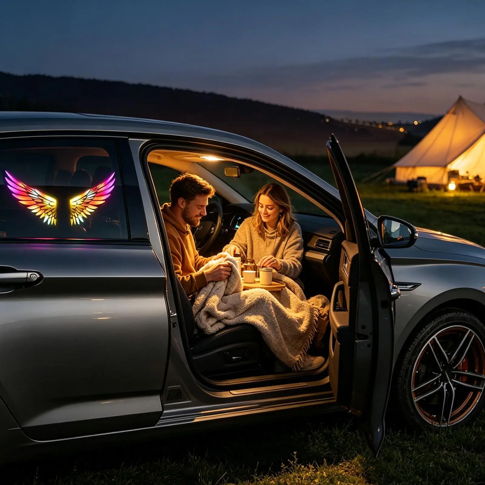 Solar Car Ambient Lighting Solar Neon Decoration USB Charging Lamp Cartoon Wings Car Window Light For Drivers Enthusiasts Women