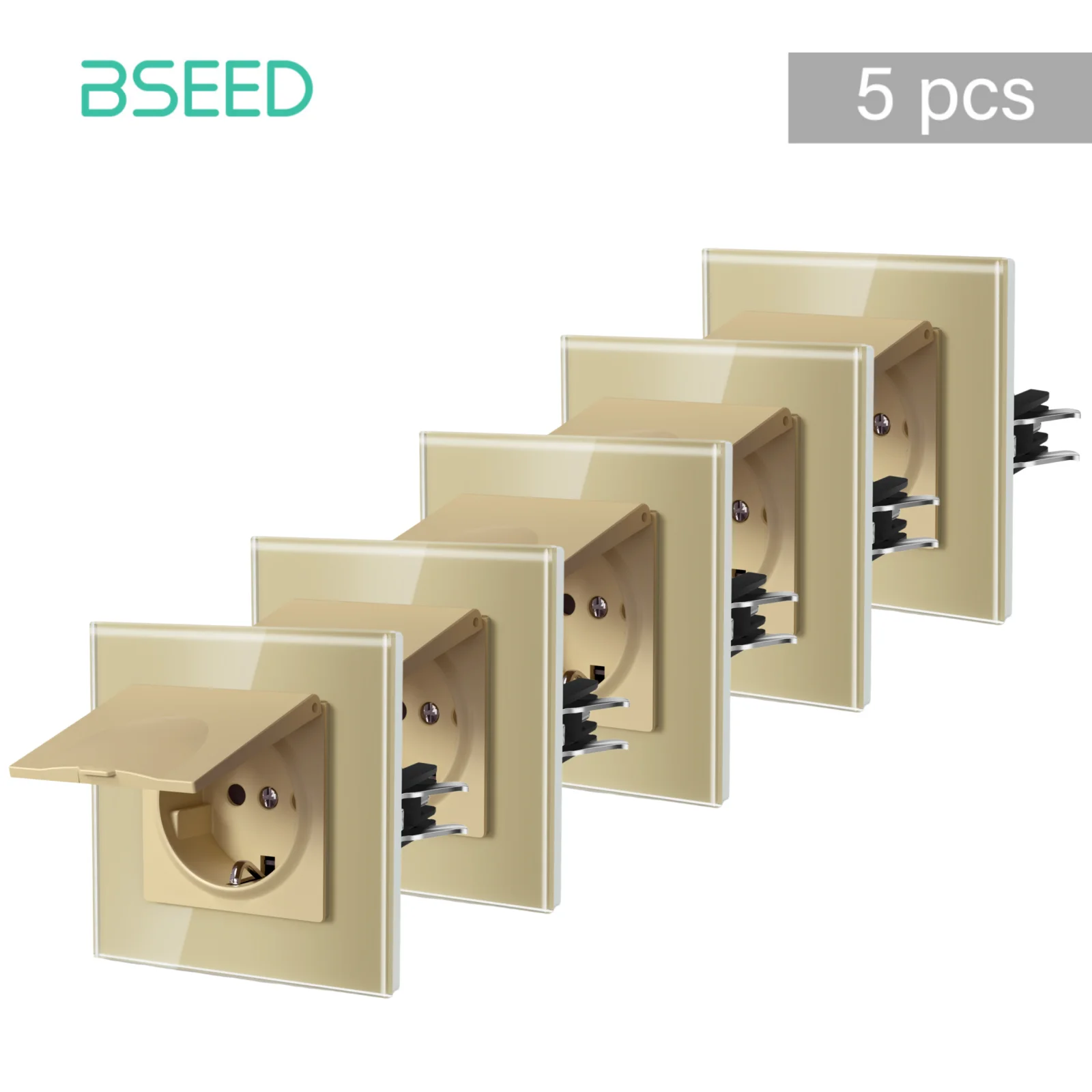 BSEED E-Serie EU-Standard Wasserdichte Wandsteckdose mit Abdeckung Kristallglas-Panel 16A 110V-250V