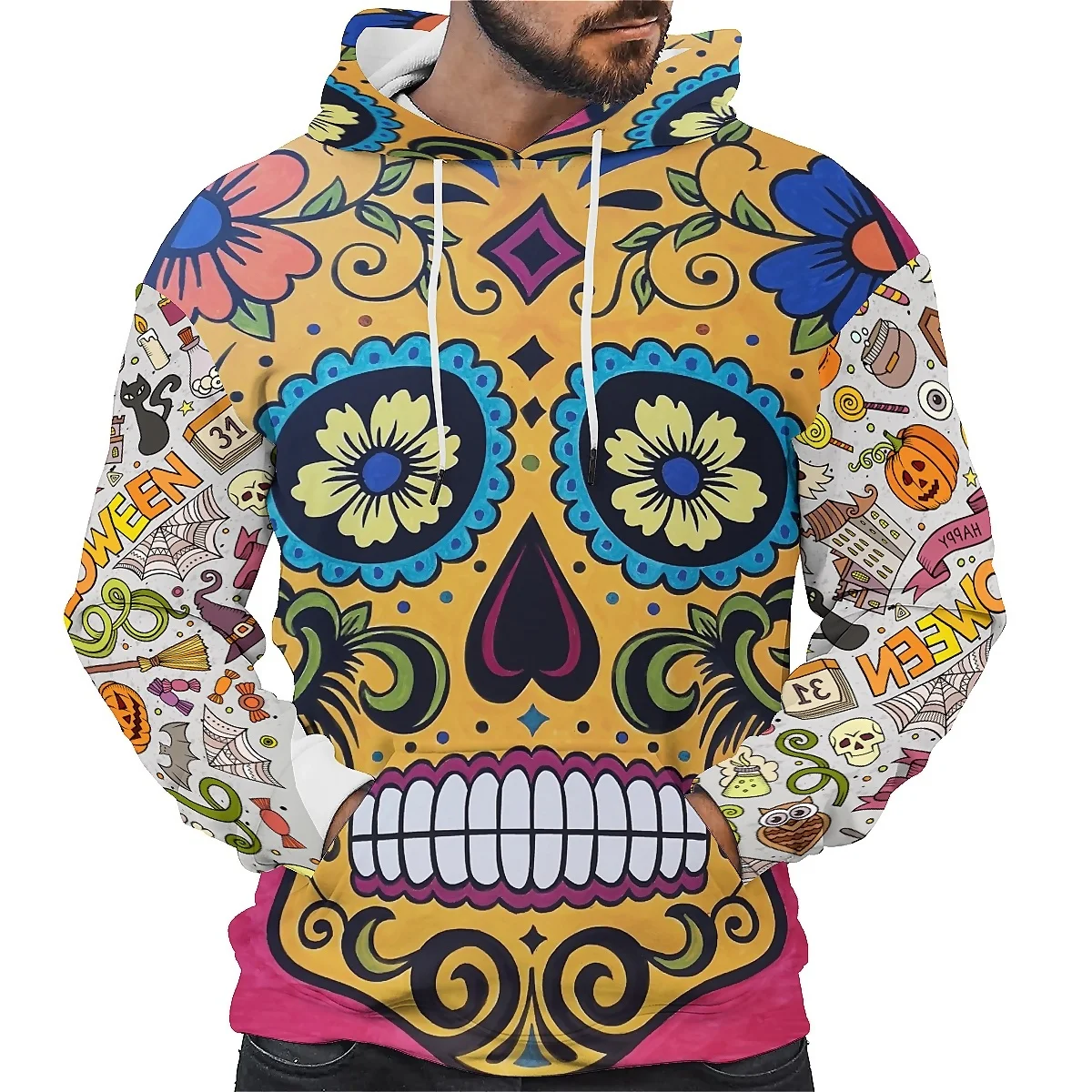 

SONSPEE Unisex long sleeve hoodie with 3D printed skull. Scary graphic makes it perfect for autumn streetwear