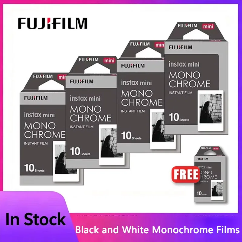 Original 10-100 Folhas Fujifilm Instax Monochrome para Mini 12 13 11 Mini 9 300 7s7 50s 90 25 dw Share SP-1 Câmera de Fotos Instantâneas