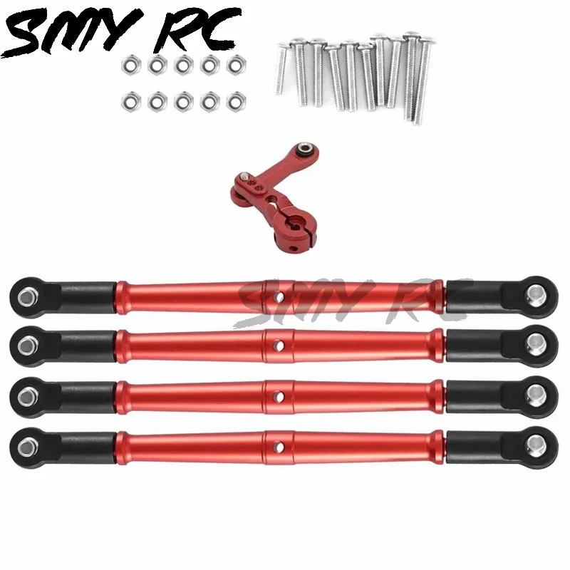 Metal Front And Rear Link Rod Tie Rod With 25T Servo Arm Steering Link Rod For RC Car ARRMA 1/8 KRATON OUTCAST 6S Parts Red