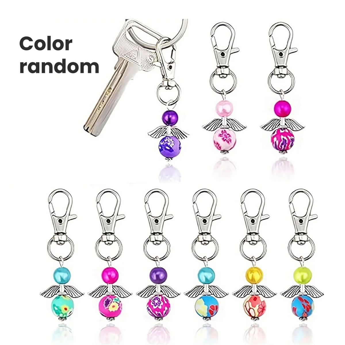 SEMOIC 20 Pcs Angel Wing Beads Angel Pearl Beads Pendant Keychain, with Swivel Clasps Hook for Bag Pouch Purse Key Holders