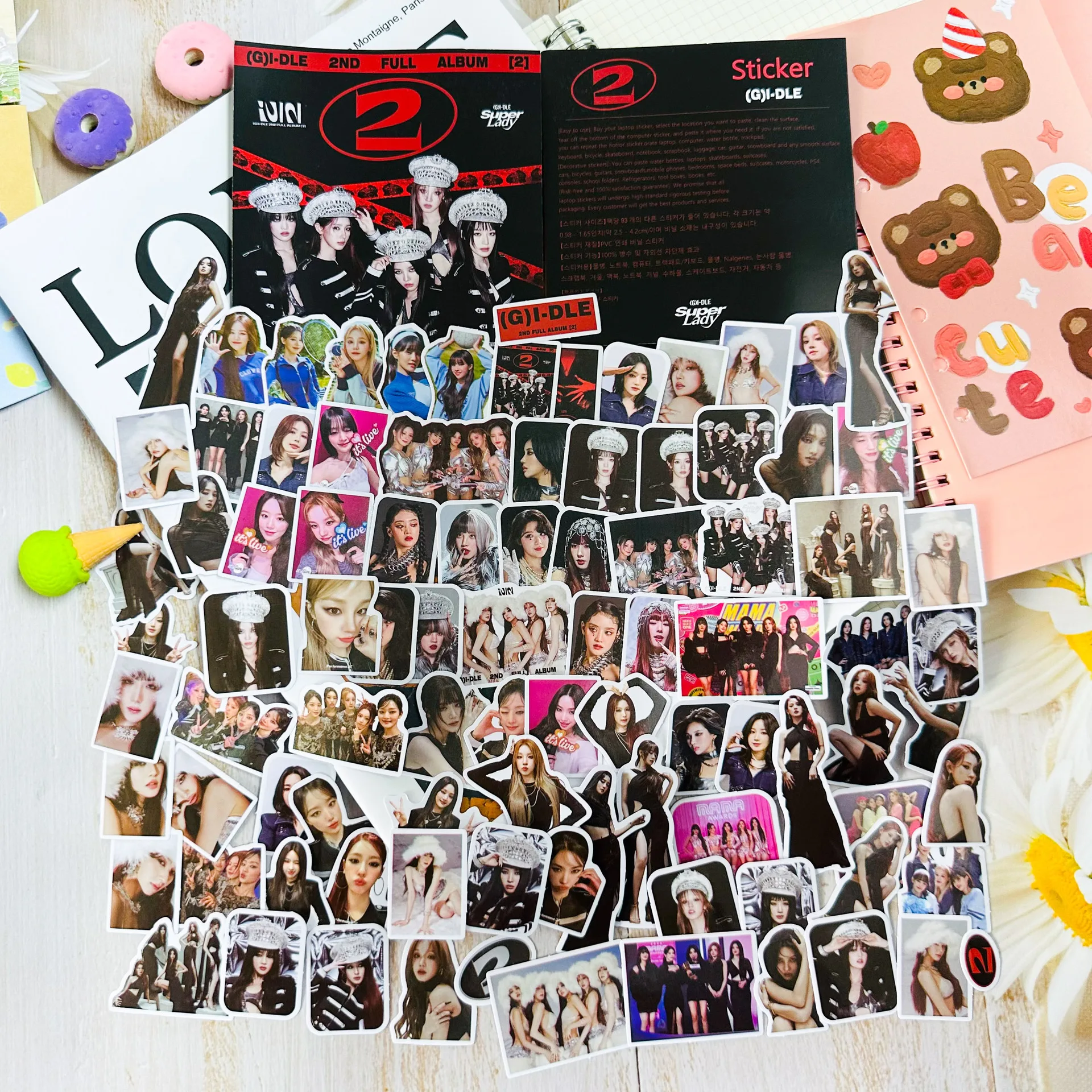 93Pcs GIDLE 2nd Album Super Lady Cute Stickers Notebook Suitcase Decorative Ornament Minnie Miyeon Soyeon Fans Collection Gift