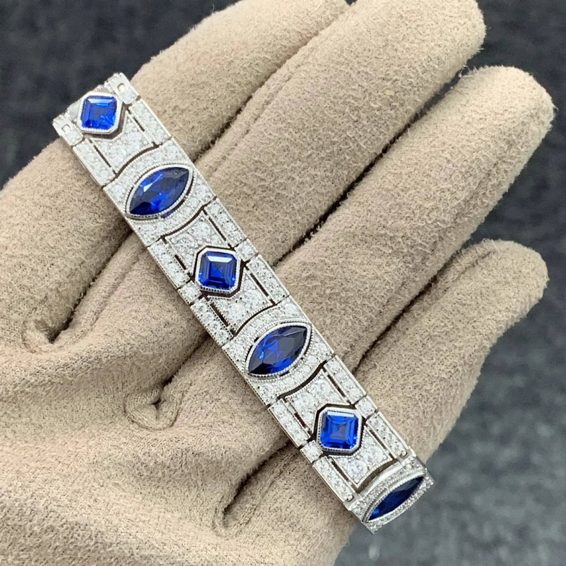 

ZOCA Elegant 100% 925 Sterling Silver Marquise Cut Sapphire Gemstone Women Bracelets Bangle Fine Jewelry Anniversary Gifts