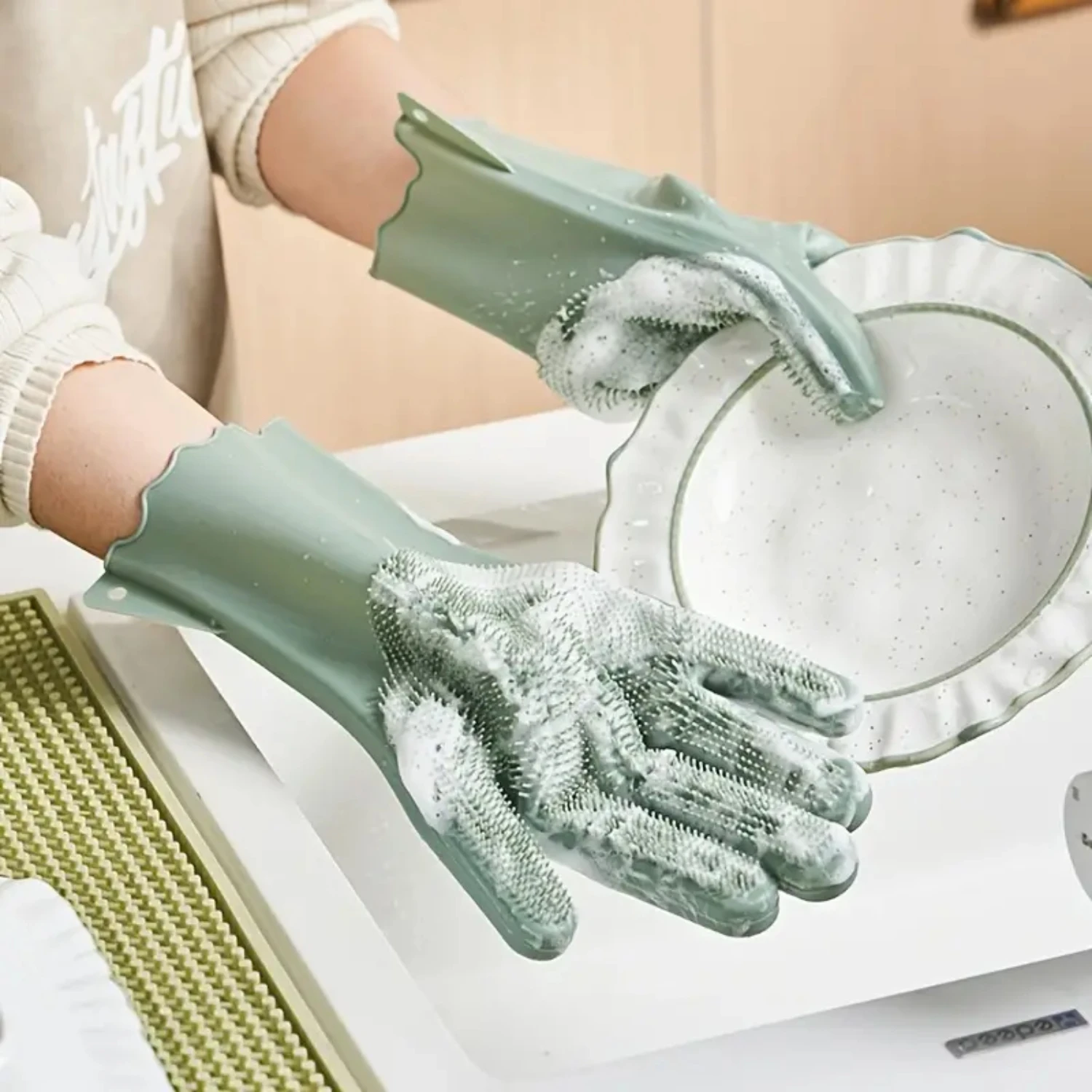 Gants à récurer imperméables et réutilisables, en silicone, pour livres de cuisine et vaisselle, multifonctions, 1 pièce