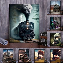 Vintage Railroad Retro Railway Steam Train Locomotive Landscape Art Poster Canvas Painting Wall Prints Picture Room Home Decor
