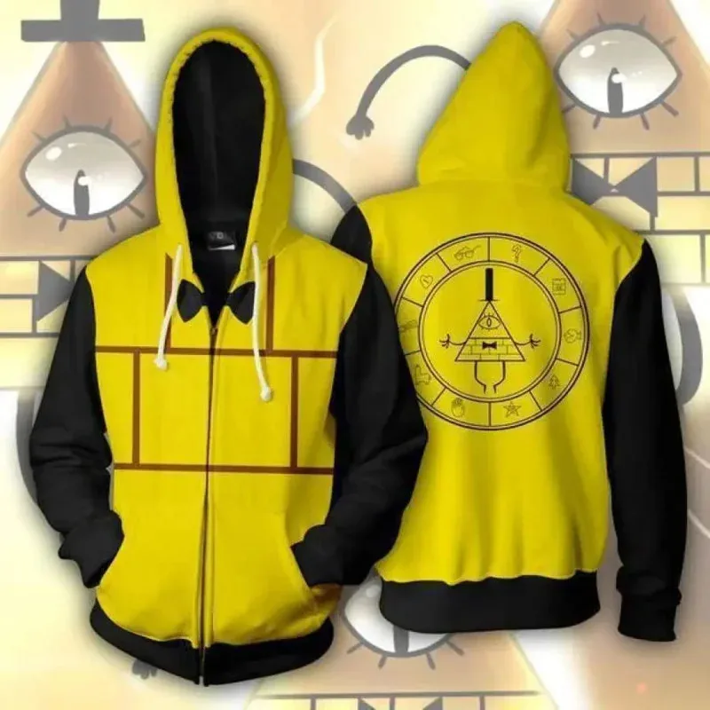 ailili Bill Cipher Hoodies Gravity Falls Costume Zipper Jacket Halloween Cosplay Sweater Shirt S niuaniua❤