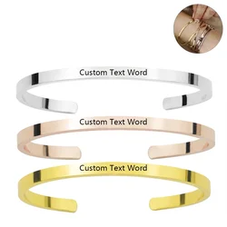 Personalized Engraved Custom Name Text Words Copper Alloy Cuff Bracelet Bangle Jewelry Customize Women Men Jewellery Wholesale