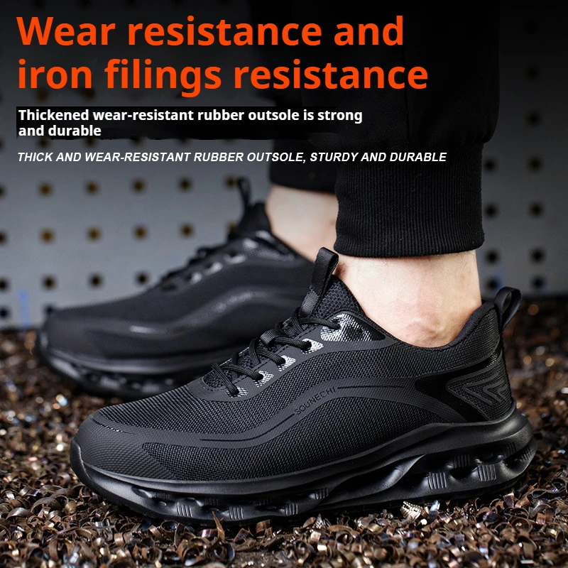 Men's Steel Toe Safety Shoes Anti-Smash Puncture-Proof Lightweight Breathable Work Boots with for Outdoor Construction Sneakers