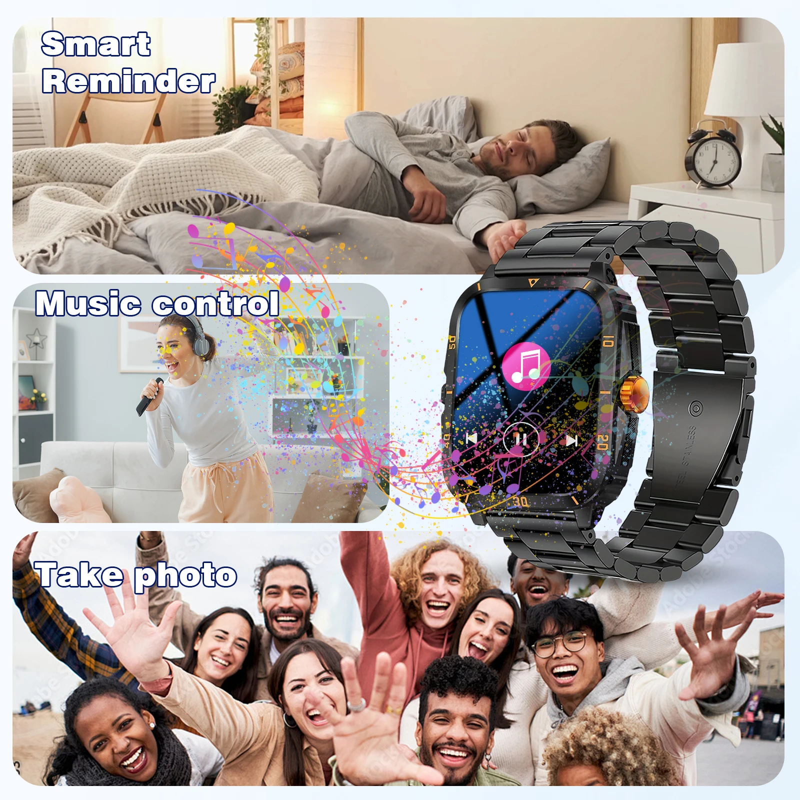 ساعة ذكية جديدة 2025، يمكن أن تصنيع واستقبال المكالمات وتذكير الرسائل وتشغيل الموسيقى، مناسبة لهواتف iPhone وAndroid