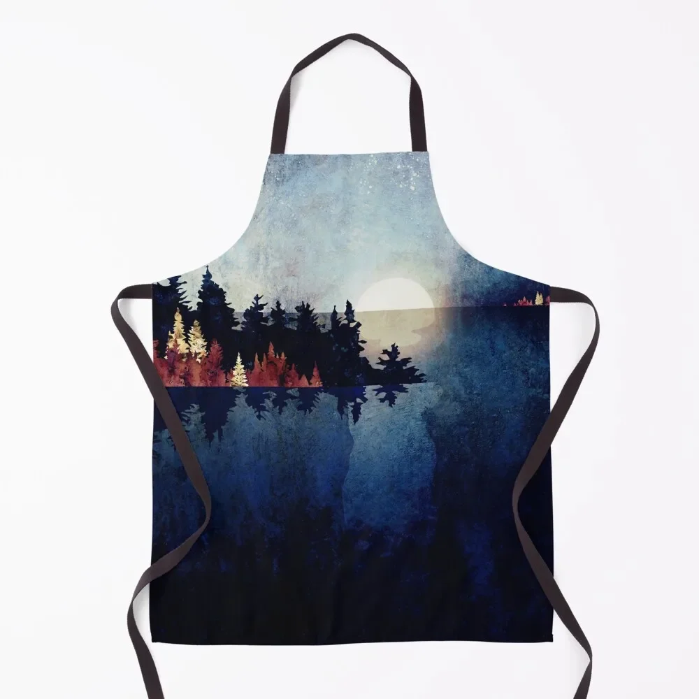 

Autumn Moon Reflection Apron with pockets christmas kitchen cloths manicurist Womens Dresses Apron